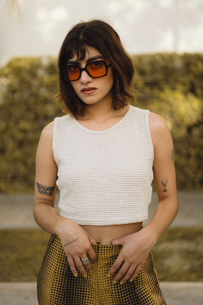 Top beige corrugado